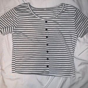 Stripped fake button down crop top